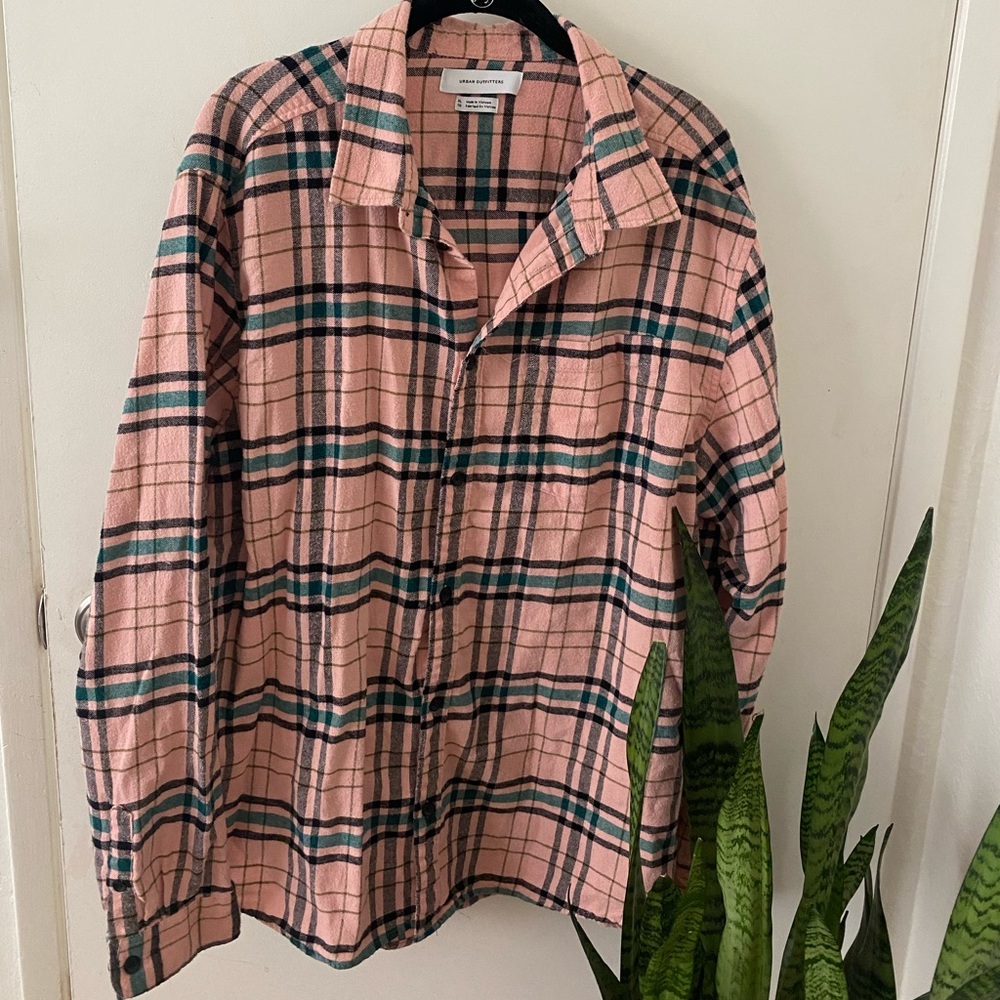 Pink and teal plaid flannel